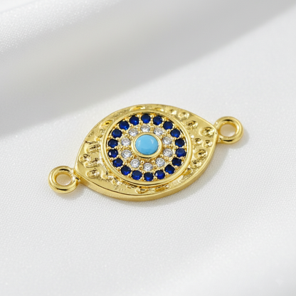 Evil Eye Connector Charm with Blue & Clear CZ