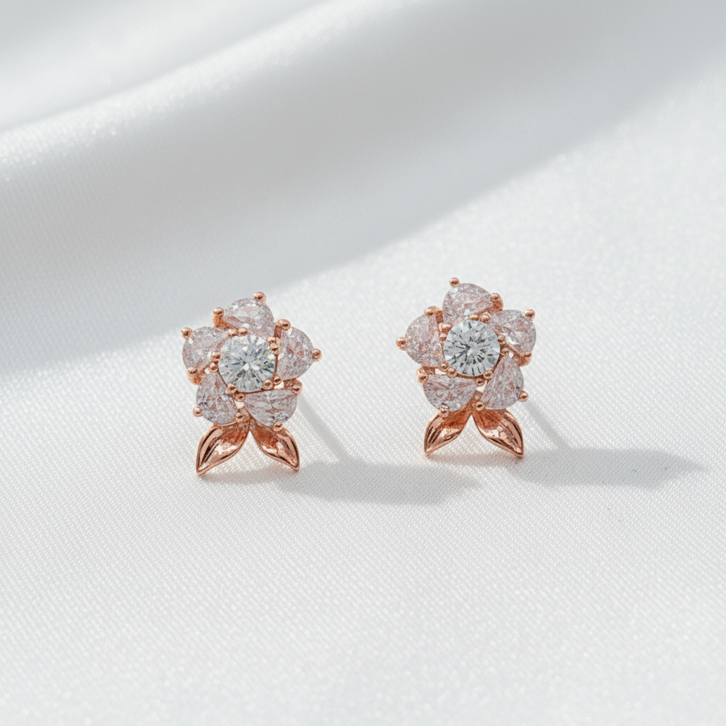 Rose Gold Finish Floral Necklace & Earrings Set