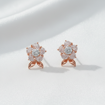 Rose Gold Finish Floral Necklace & Earrings Set