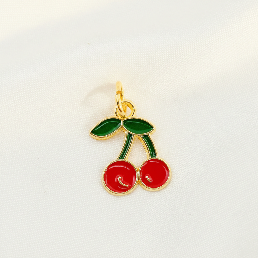 Gold Enamel Cherry Charm
