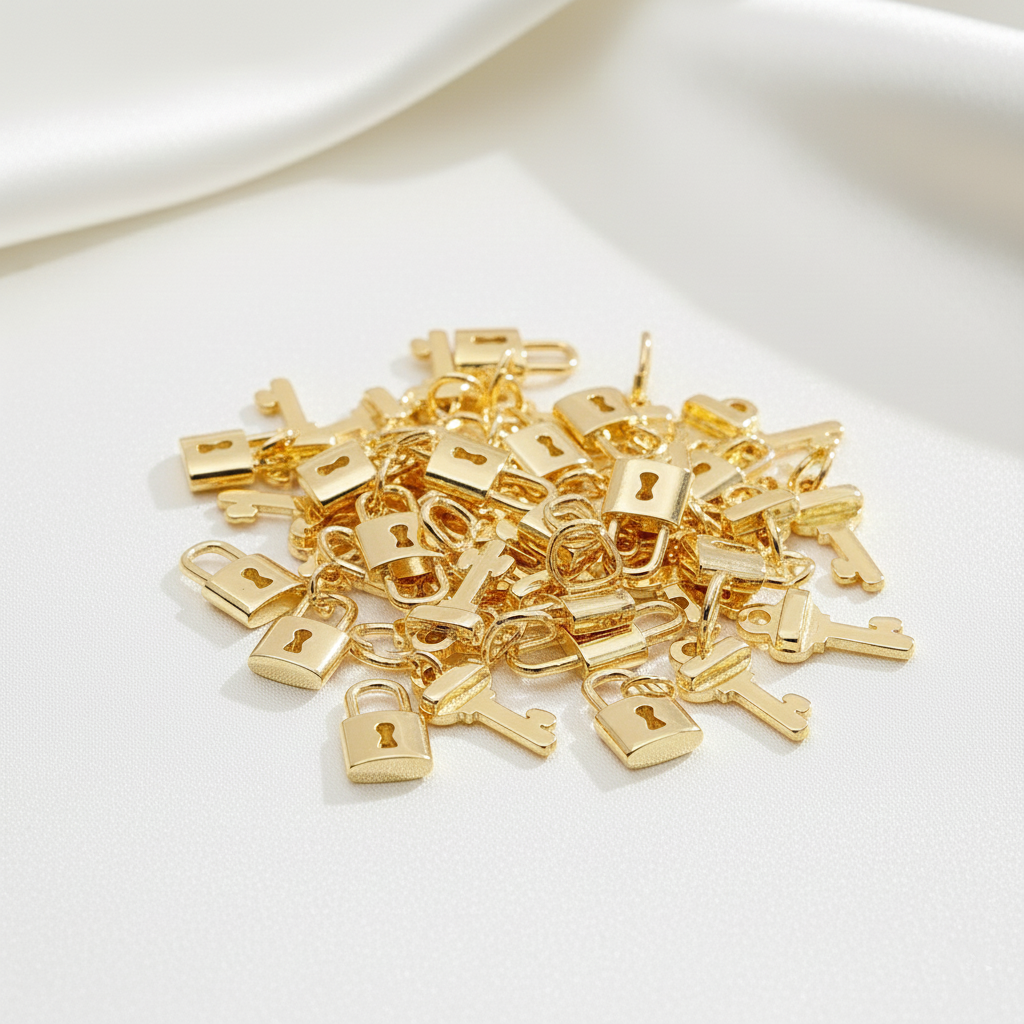 Gold Lock & Key Charm Set