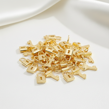 Gold Lock & Key Charm Set