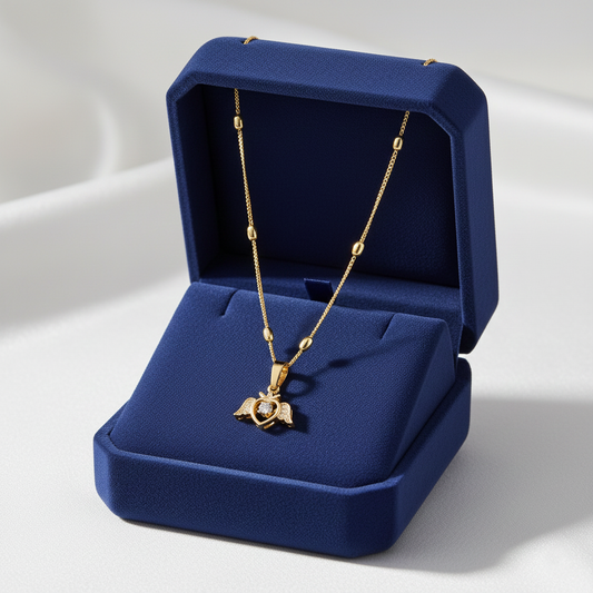 Angel Heart Pendant Necklace with Beaded Gold Chain