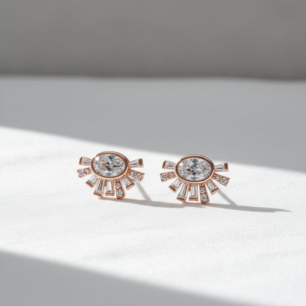 Sunburst Crystal Necklace & Stud Earrings Jewelry Set