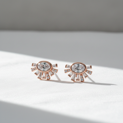 Sunburst Crystal Necklace & Stud Earrings Jewelry Set