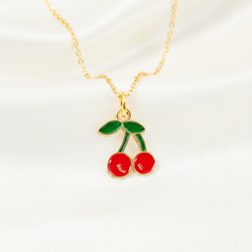 Gold Enamel Cherry Charm
