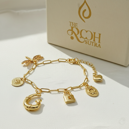 Personalized Charm Bracelet with Lock, Heart & Initial