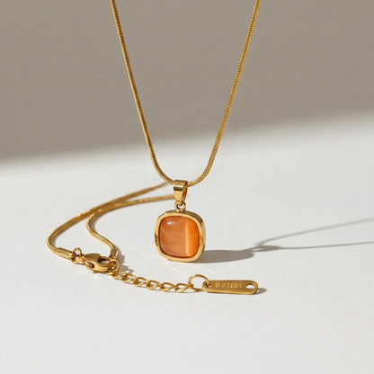 Golden Amber Cushion Pendant Necklace