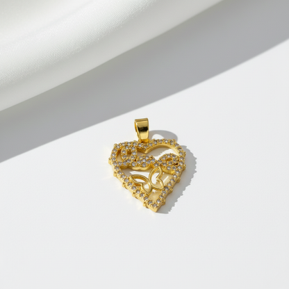 Gold Heart “Love” Charm with Crystal Accents