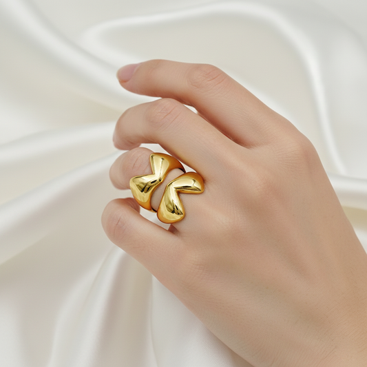 Gold Double Chevron Statement Ring
