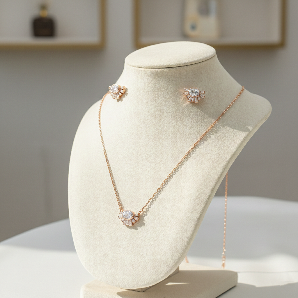 Sunburst Crystal Necklace & Stud Earrings Jewelry Set