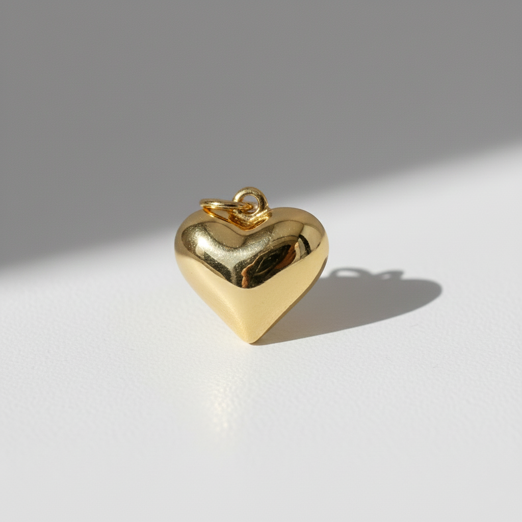 Polished Gold Puffy Heart Charm