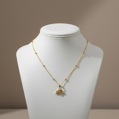Angel Heart Pendant Necklace with Beaded Gold Chain