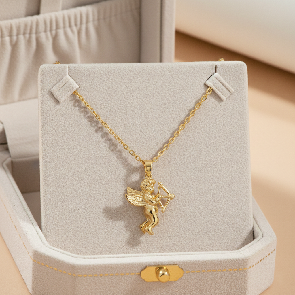 Yellow Gold Cupid Angel Necklace
