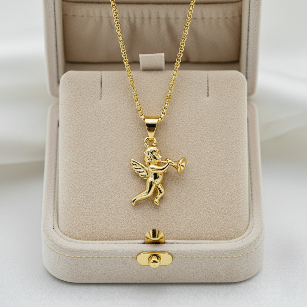 Yellow Gold Cupid Angel Necklace