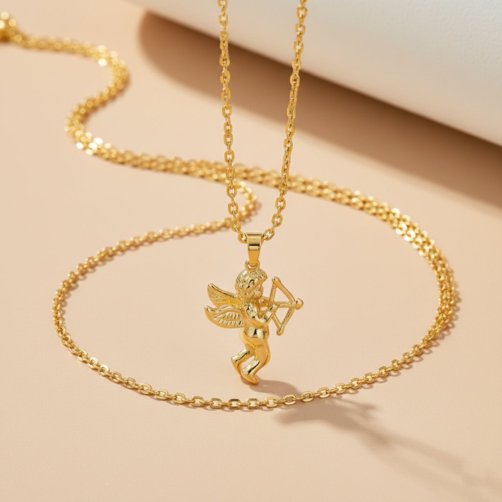 Yellow Gold Cupid Angel Necklace