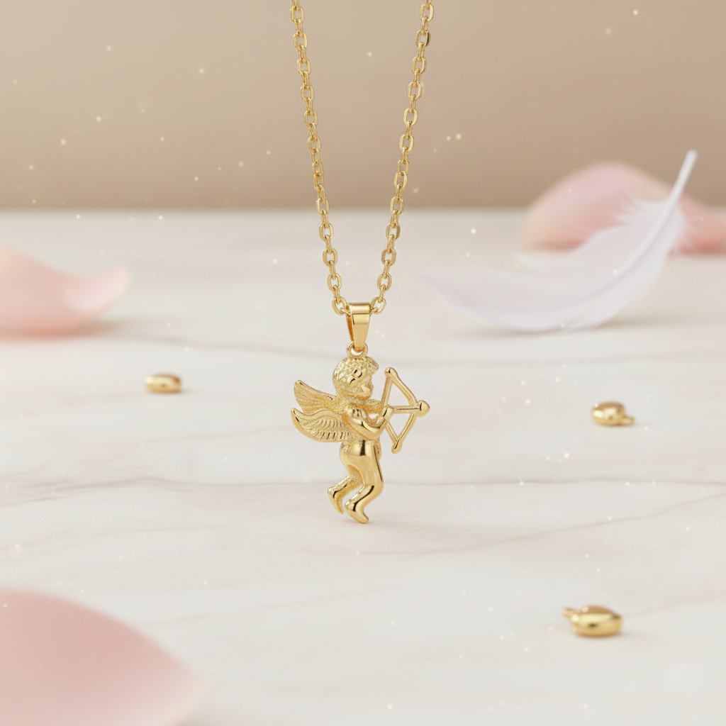 Yellow Gold Cupid Angel Necklace