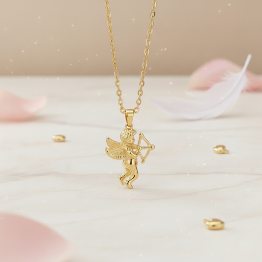Yellow Gold Cupid Angel Necklace