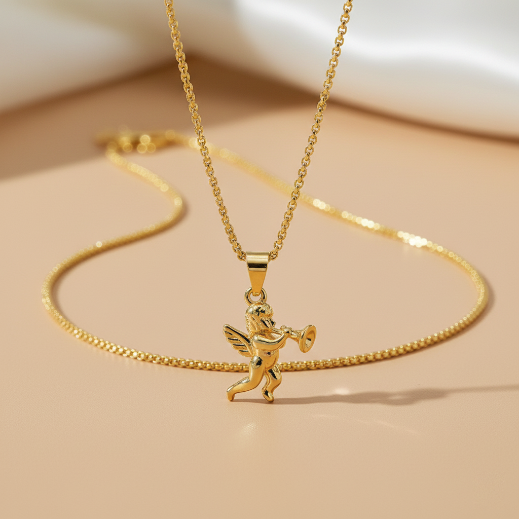 Yellow Gold Cupid Angel Necklace