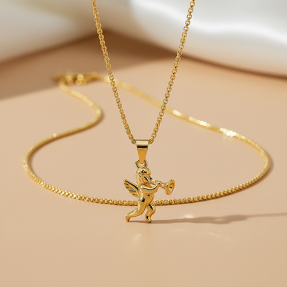 Yellow Gold Cupid Angel Necklace
