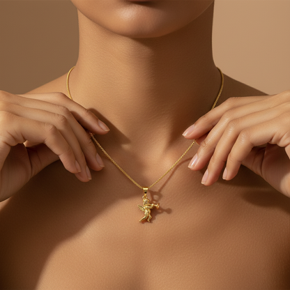 Yellow Gold Cupid Angel Necklace