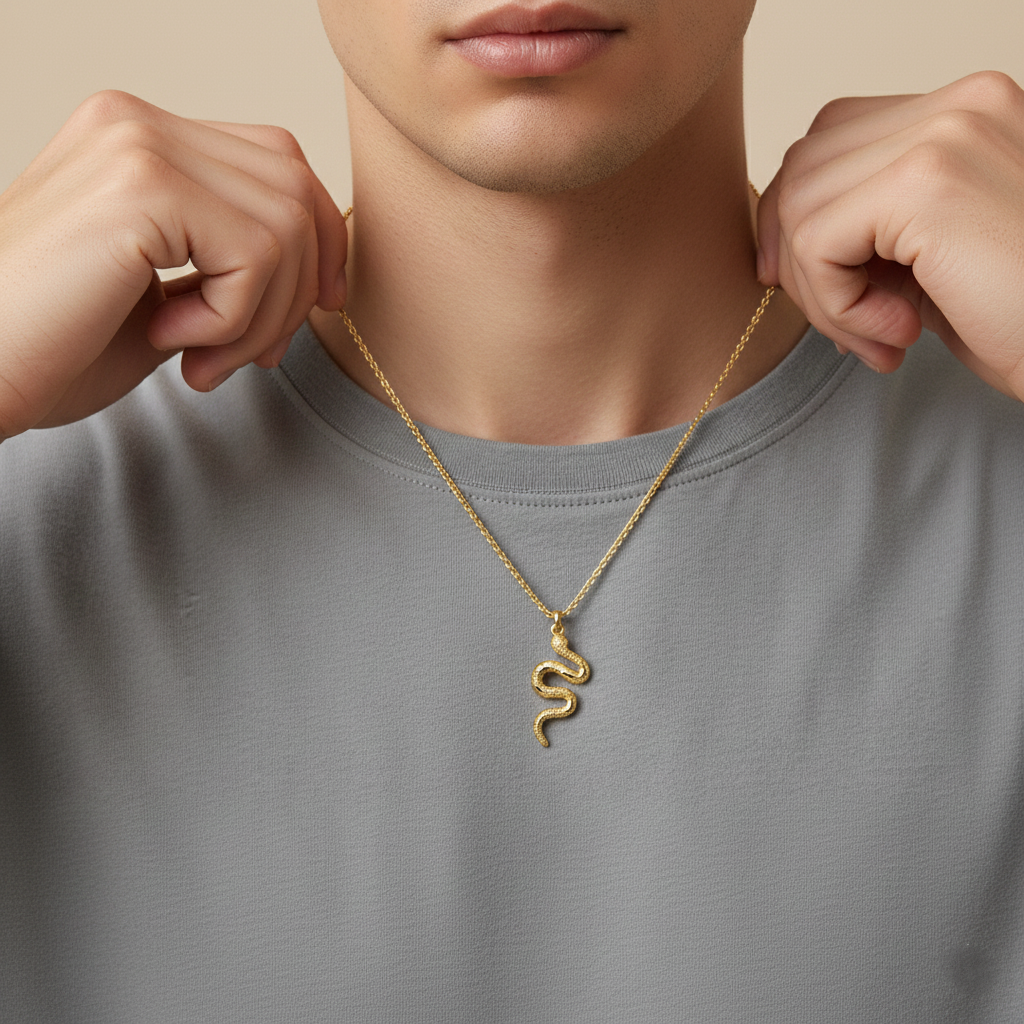 Yellow Gold Snake Pendant Necklace