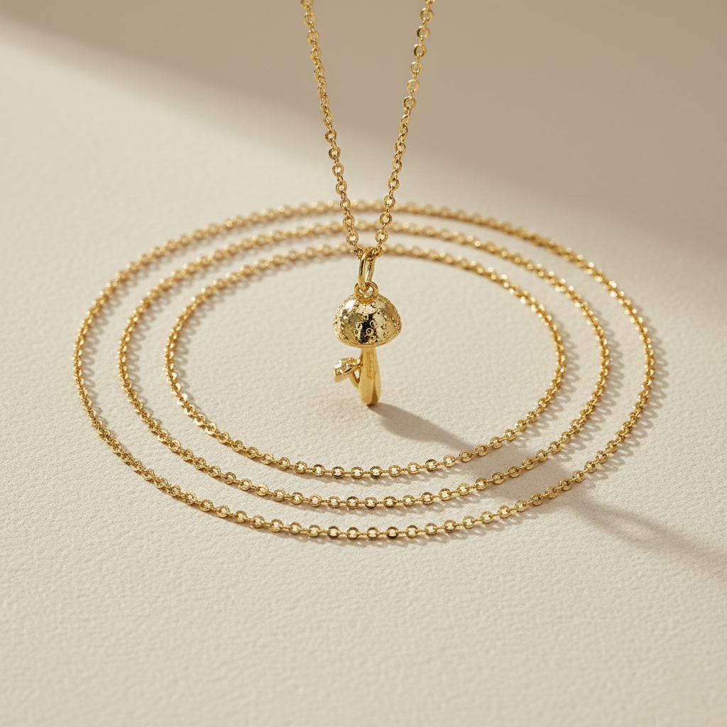 Gold Mushroom Pendant Necklace