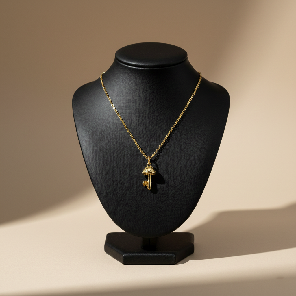Gold Mushroom Pendant Necklace