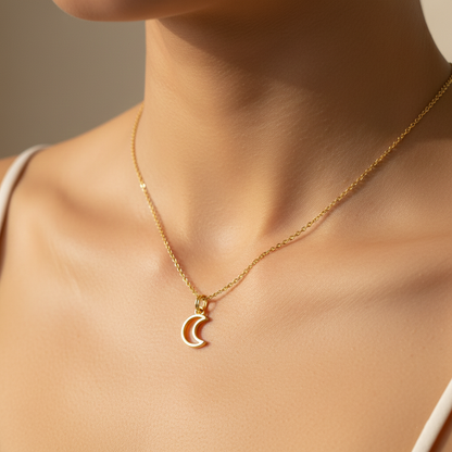 Yellow Gold Crescent Moon Necklace
