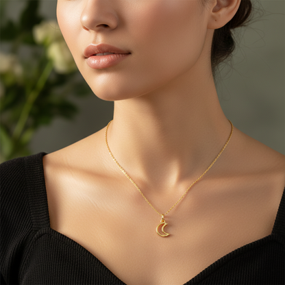Yellow Gold Crescent Moon Necklace
