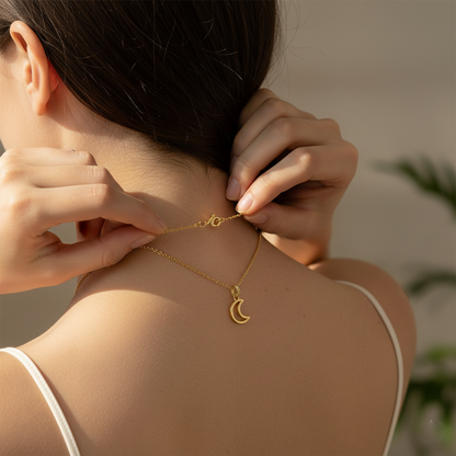Yellow Gold Crescent Moon Necklace