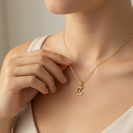 Yellow Gold Crescent Moon Necklace