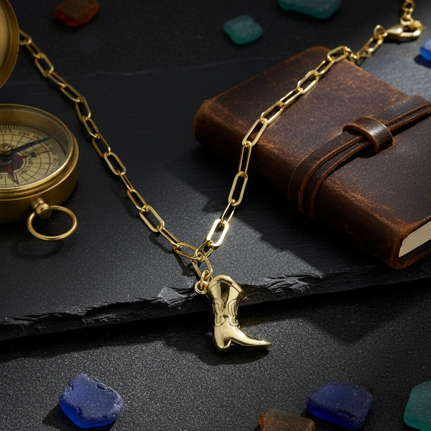 Yellow Gold Boot Charm Necklace