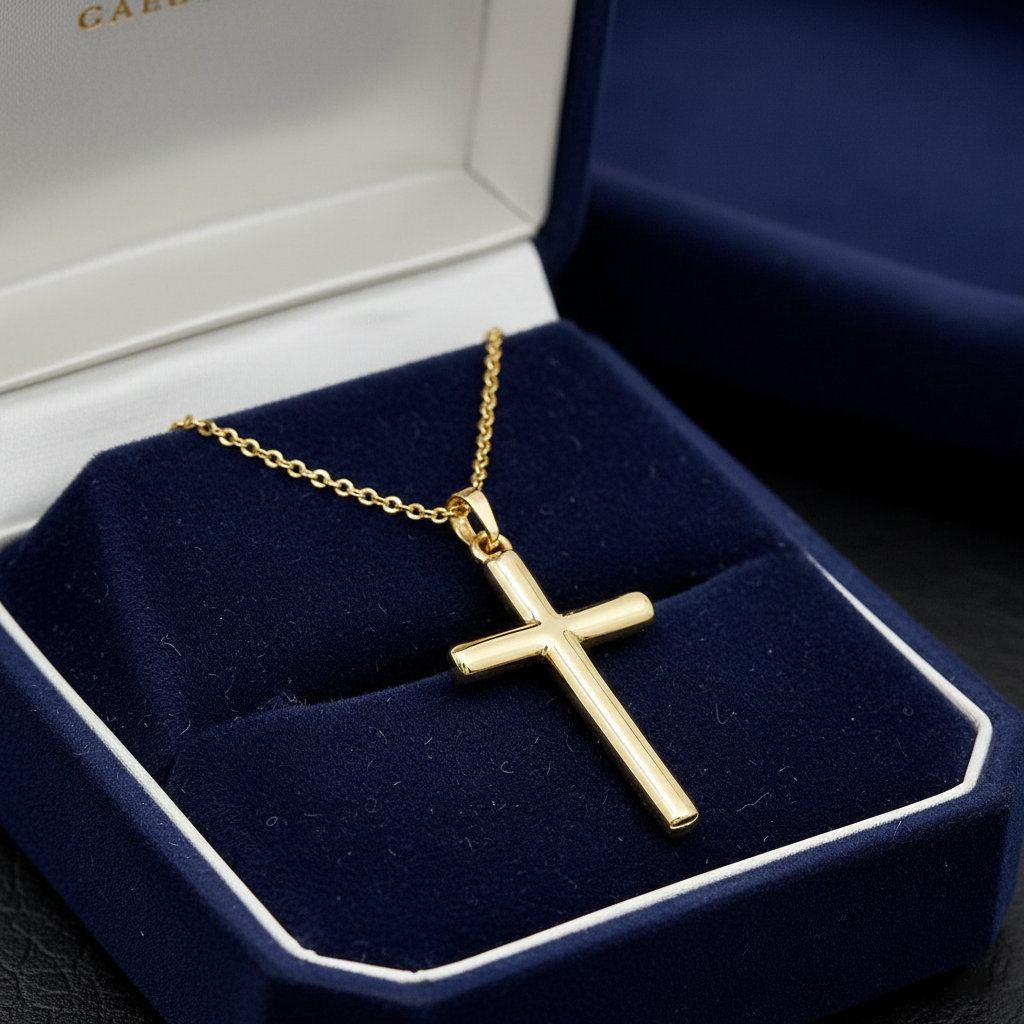 Yellow Gold Cross Charm Necklace