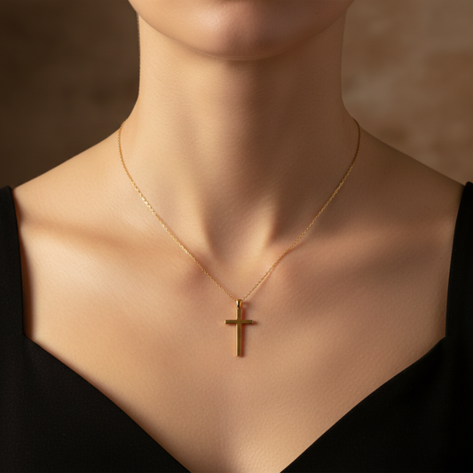 Yellow Gold Cross Charm Necklace