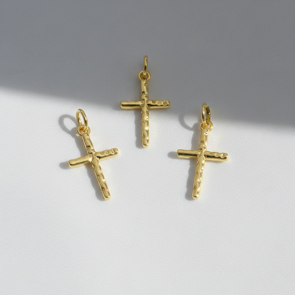 Gold Minimal Cross Charm For Bracelet Necklace