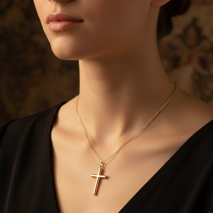 Yellow Gold Cross Charm Necklace