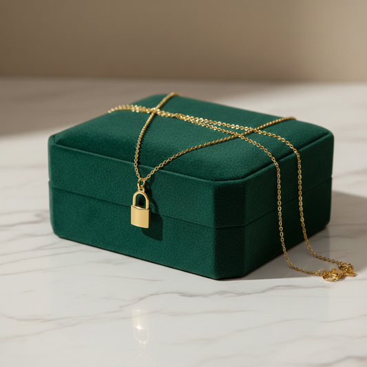 Yellow Gold Lock Pendant Necklace