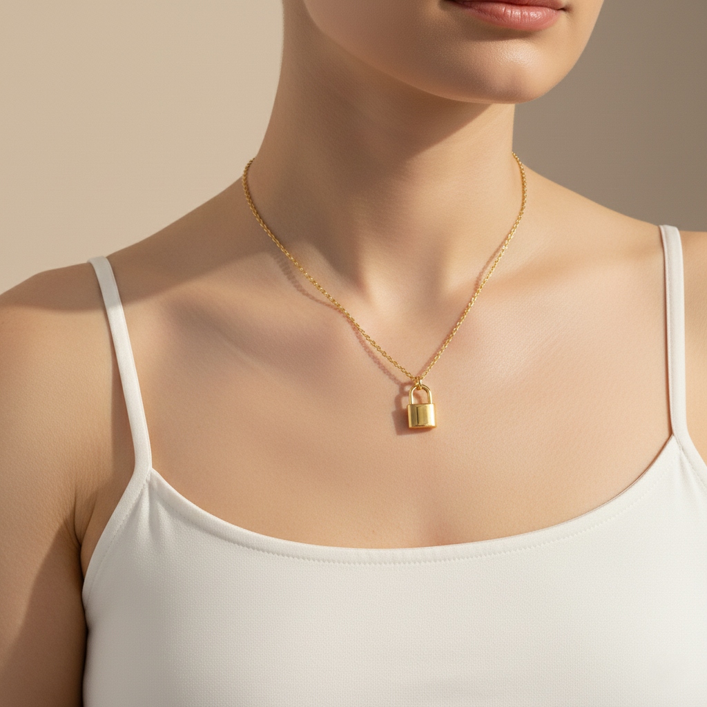 Yellow Gold Lock Pendant Necklace