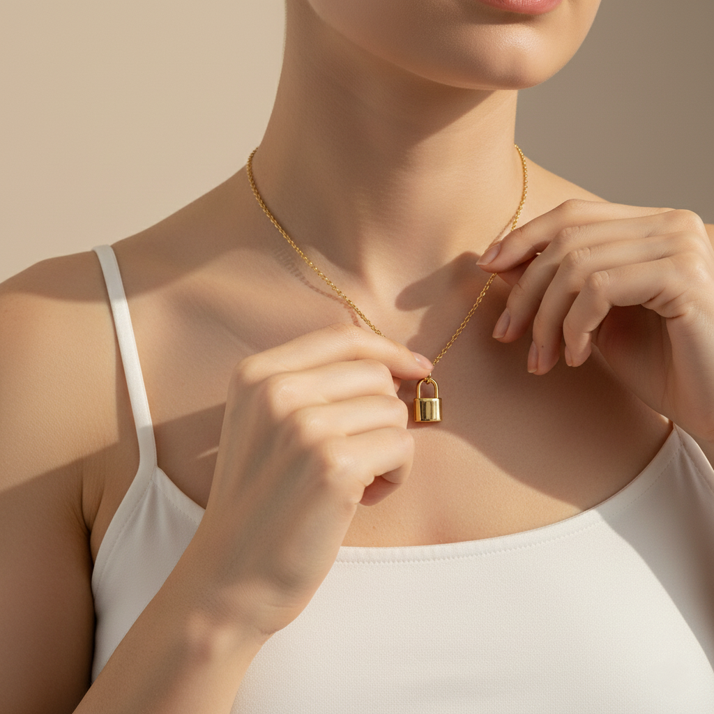 Yellow Gold Lock Pendant Necklace