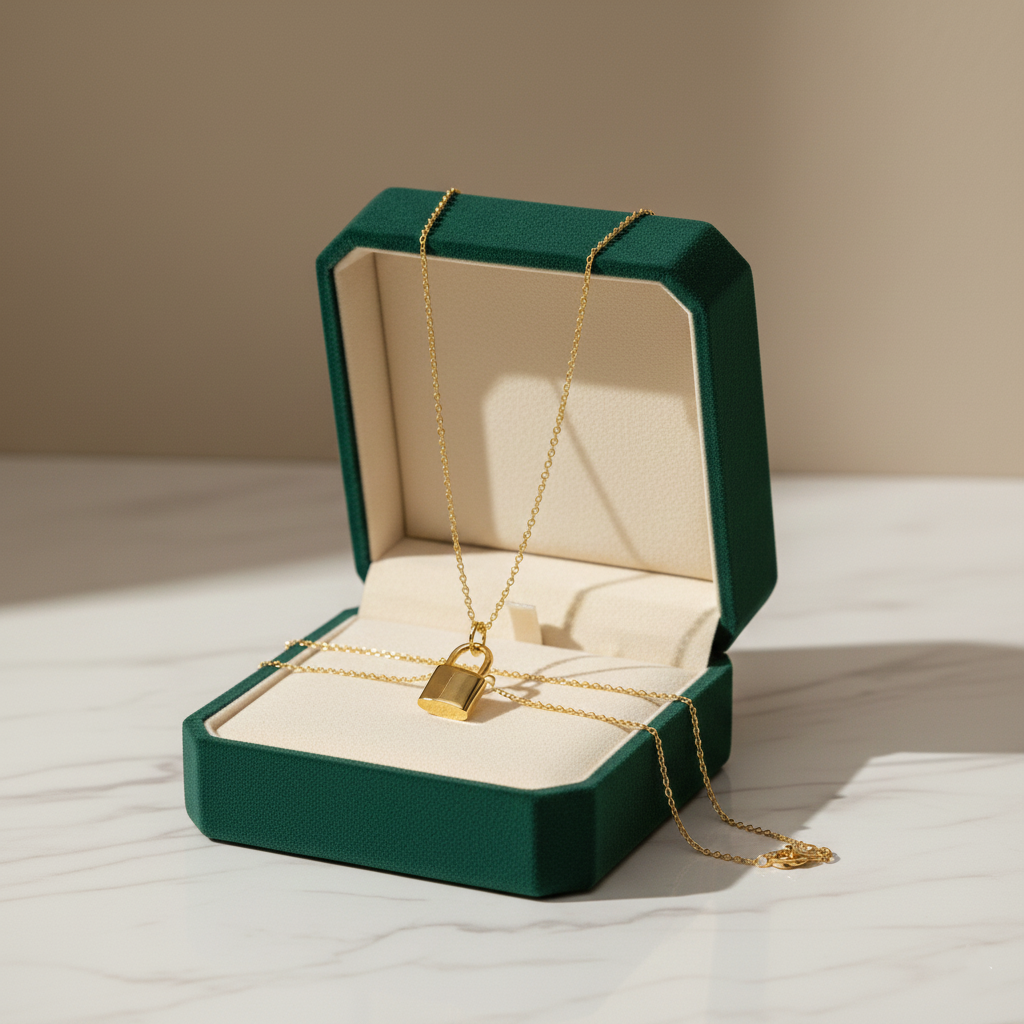 Yellow Gold Lock Pendant Necklace