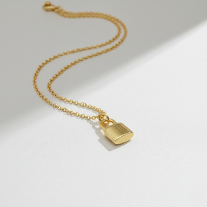 Yellow Gold Lock Pendant Necklace