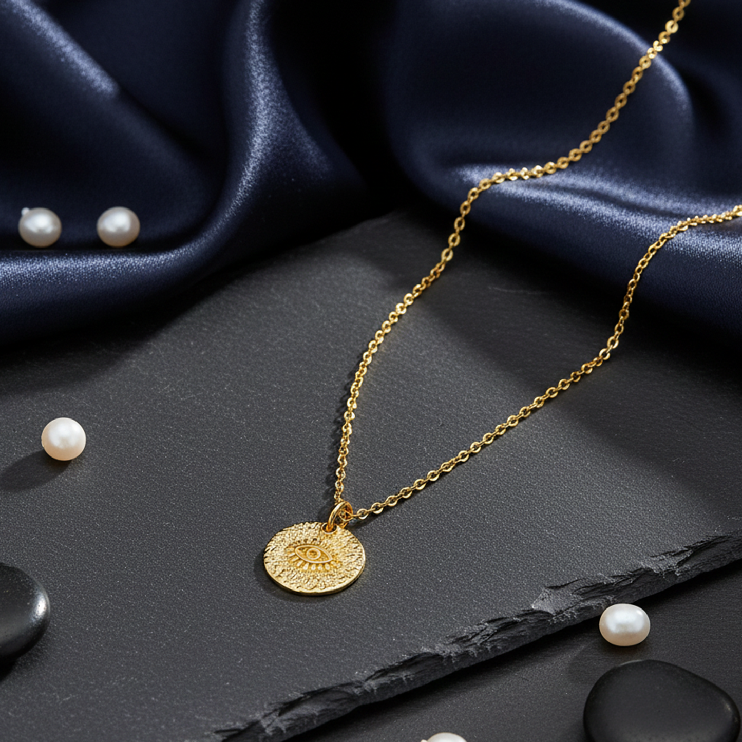 Evil Eye Gold Medallion Necklace