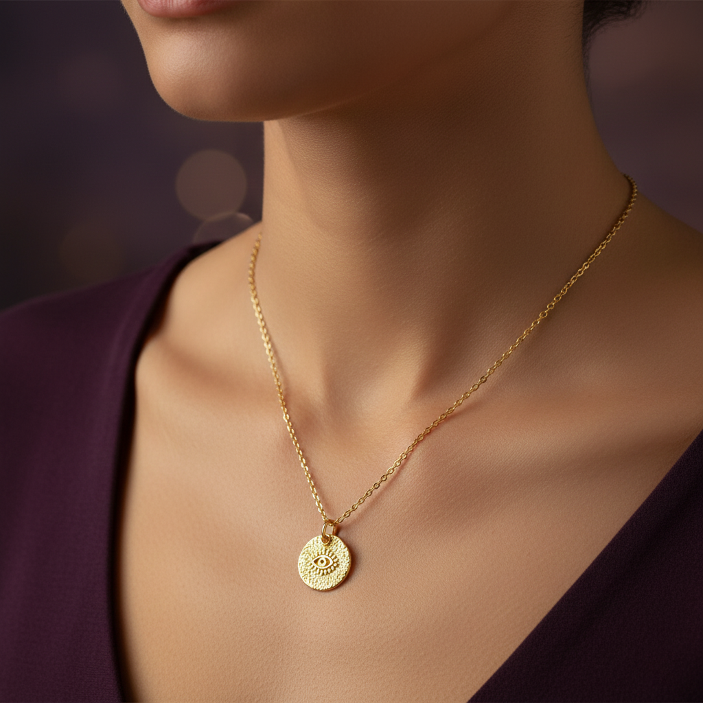 Evil Eye Gold Medallion Necklace