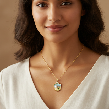 Yellow Gold Pearl Seashell Necklace