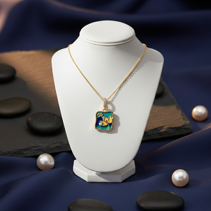 Lotus Pearl Enamel Pendant Necklace