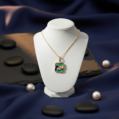 Lotus Pearl Enamel Pendant Necklace