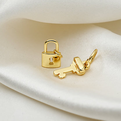 Gold Lock & Key Charm Set