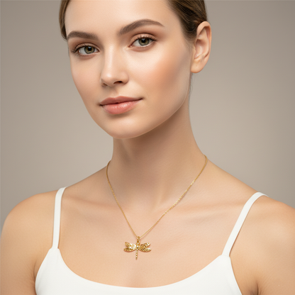 Gold Dragonfly Pendant Necklace