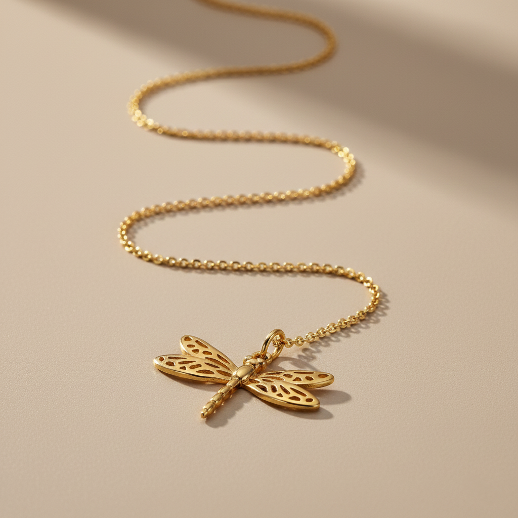 Gold Dragonfly Pendant Necklace